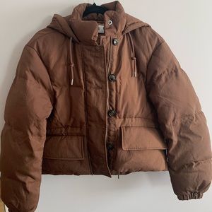 Brown oversized crop puffer Uniqlo
